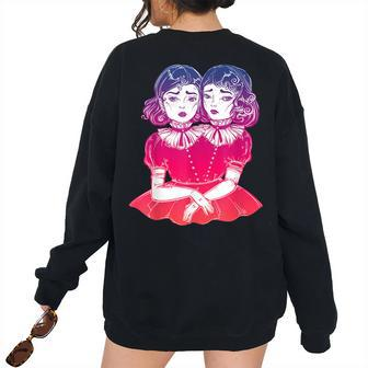 Victorian Siamese Twins Vintage Boho Circus Women's Oversized Sweatshirt Back Print | Mazezy