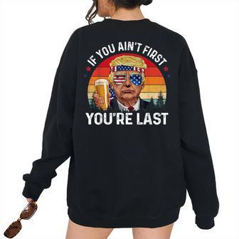 Vintage 4Th Of July Donald Trump Drinking Men Women Drinking s Women's Oversized Sweatshirt Back Print | Mazezy