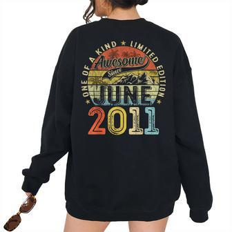 Vintage Awesome Since June 2011 12Th Birthday For Women Women's Oversized Sweatshirt Back Print | Mazezy