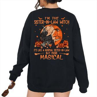 Women Vintage Cute Sister-In-Law Witch Halloween 2021 Halloween 2021 Women's Oversized Sweatshirt Back Print | Mazezy DE