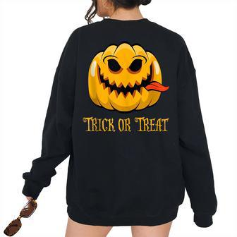 Vintage Halloween Trick Or Treat Pumpkin Pumpkin Women's Oversized Sweatshirt Back Print | Mazezy