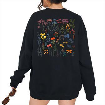 Vintage Inspired Wildflower Botanical Chart Flower Garden Women's Oversized Sweatshirt Back Print | Mazezy