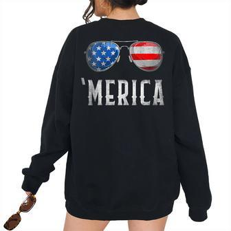 Vintage Merica 4Th Of July Usa American Flag Patriotic Patriotic Women's Oversized Sweatshirt Back Print | Mazezy