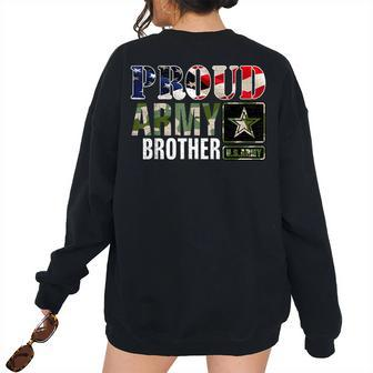 Vintage Proud Army Brother Camo With American Flag Women's Oversized Sweatshirt Back Print | Mazezy