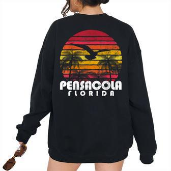 Vintage Retro Pensacola Fl Florida Sunset Distressed Style Florida & Merchandise Women's Oversized Sweatshirt Back Print | Mazezy