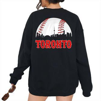 Vintage Toronto Baseball Men Women Player And Fans Baseball Women's Oversized Sweatshirt Back Print | Mazezy