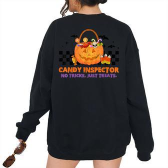 Vintage Trick Or Treat Halloween No Tricks Just Treats Candy Halloween Women's Oversized Sweatshirt Back Print | Mazezy