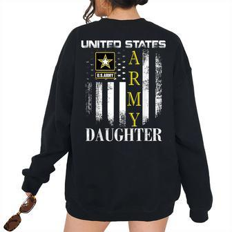 Vintage United States Army Daughter With American Flag Women's Oversized Sweatshirt Back Print | Mazezy