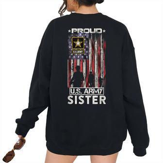 Vintage Usa American Flag Proud Us Army Military Sister Women's Oversized Sweatshirt Back Print | Mazezy