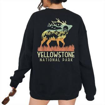 Yellowstone National Park Retro Vintage Mountain Elk Women's Oversized Sweatshirt Back Print | Mazezy