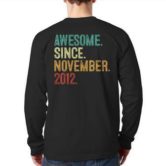 11 Year Old Awesome Since November 2012 11Th Birthday Back Print Long Sleeve T-shirt - Seseable