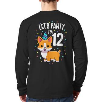 12 Years Old Corgi Dog Lover 12Th Birthday Party Outfit Kid Back Print Long Sleeve T-shirt | Mazezy