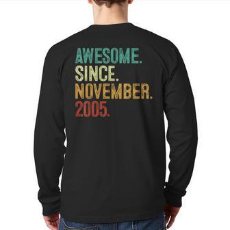 18 Year Old Awesome Since November 2005 18Th Birthday Back Print Long Sleeve T-shirt | Mazezy