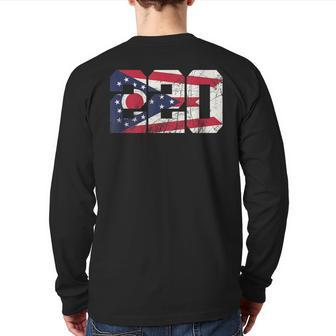 220 Area Code Flag Of Ohio State Vintage Back Print Long Sleeve T-shirt | Mazezy