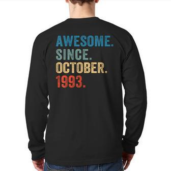 30 Years Old Awesome Since October 1993 30Th Birthday Back Print Long Sleeve T-shirt - Seseable
