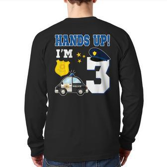 3Rd Birthday Policeman Boy 3 Year Old Police Officer Back Print Long Sleeve T-shirt | Mazezy