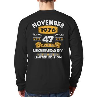 47 Years Old Legend Since November 1976 47Th Birthday Back Print Long Sleeve T-shirt | Mazezy