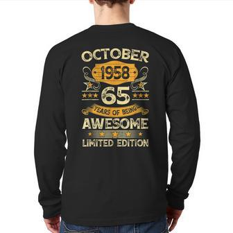 65Th Birthday Decoration October 1958 65 Years Old Back Print Long Sleeve T-shirt - Monsterry