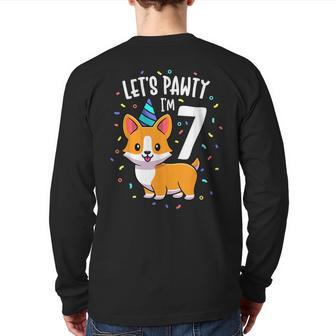 7 Years Old Corgi Dog Lover 7Th Birthday Party Outfit Kid Back Print Long Sleeve T-shirt | Mazezy