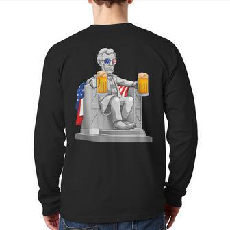 Abe Lincoln T 4Th Of July Drinkin Memorial Back Print Long Sleeve T-shirt | Mazezy