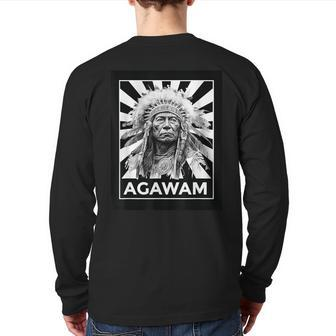 Agawam American Native Indian Proud Warrior Heritage Back Print Long Sleeve T-shirt | Mazezy