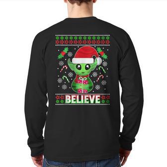 Alien Elf Ugly Christmas Sweater Back Print Long Sleeve T-shirt - Monsterry DE