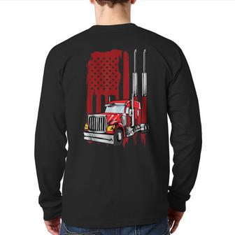 American Flag Semi Truck Driver Truck Lovers Trucker Back Print Long Sleeve T-shirt | Mazezy