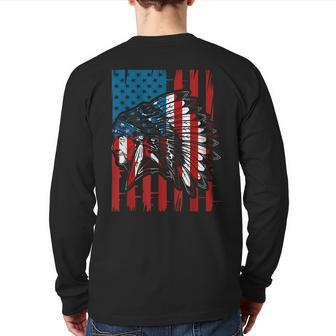 American Indian Roots Us Flag Indigenous Native American Back Print Long Sleeve T-shirt | Mazezy