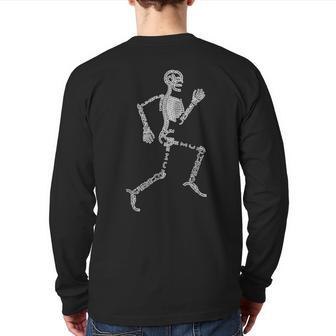 Anatomy Labels Human Skeleton Running Bone Names For Geeks Back Print Long Sleeve T-shirt | Mazezy