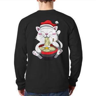 Anime Cat With Santa Hat Cute Kitten Ramen Christmas Season Back Print Long Sleeve T-shirt | Mazezy UK