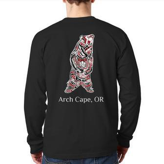 Arch Cape Oregon Native American Indian Brown Grizzly Bear Back Print Long Sleeve T-shirt | Mazezy