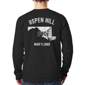 Aspen Hill Maryland Md 240 Vintage Athletic Style Back Print Long Sleeve T-shirt | Mazezy
