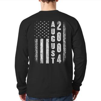 August 2004 Vintage American Usa Flag 15Th Birthday T Back Print Long Sleeve T-shirt | Mazezy