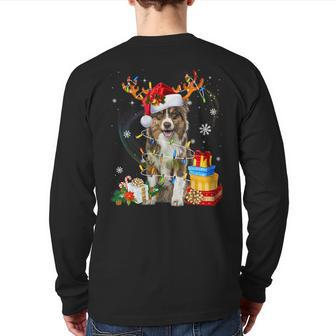Australian Shepherd Dog Lights Santa Hat Sweater Christmas Back Print Long Sleeve T-shirt - Thegiftio UK