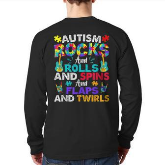 Autism Rocks And Rolls Autism Awareness Month Back Print Long Sleeve T-shirt - Seseable