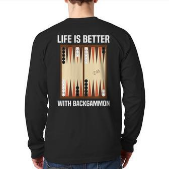 Backgammon Player Board Game Backgammon Back Print Long Sleeve T-shirt | Mazezy