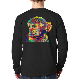 Barbary Macaque Monkey Back Print Long Sleeve T-shirt | Mazezy