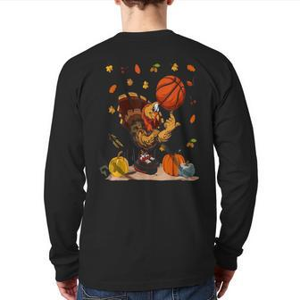 Basketball Player Turkey Day Thanksgiving Sport Back Print Long Sleeve T-shirt - Seseable