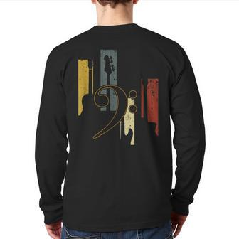 Bass Clef Vintage Bass Guitar Players Music Vintage Guitar Back Print Long Sleeve T-shirt | Mazezy