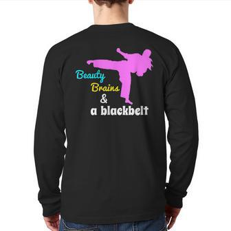 Beauty Brains And A Black Belt Cute Karate Martial Arts Back Print Long Sleeve T-shirt | Mazezy