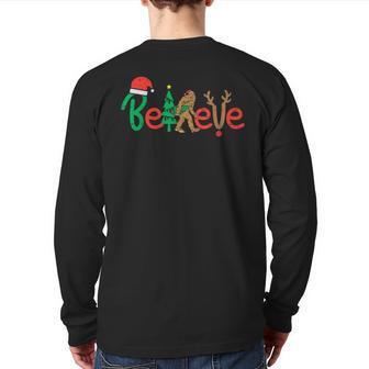 Believe Bigfoot Sasquatch Santa Reindeer Christmas Tree Back Print Long Sleeve T-shirt - Seseable