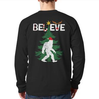 Believe Bigfoot Sasquatch Yeti Santa Hat Christmas Pajamas Back Print Long Sleeve T-shirt - Monsterry UK