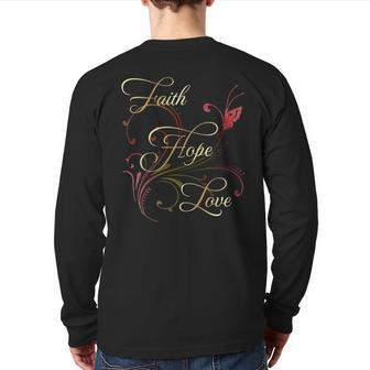 Bible Verse Faith Hope Love Back Print Long Sleeve T-shirt | Mazezy