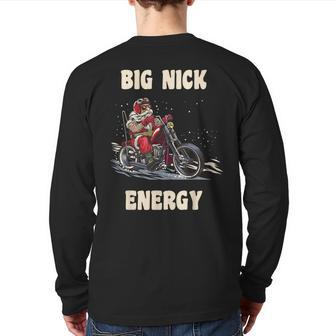 Big Nick Energy Christmas Santa Riding A Motorcycle Back Print Long Sleeve T-shirt - Thegiftio UK