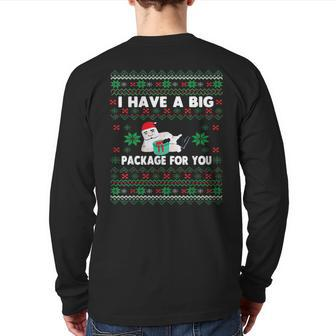 I Have A Big Package For You Christmas Ugly Sweater Back Print Long Sleeve T-shirt | Mazezy