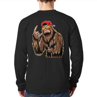 Bigfoot Sasquatch Rock On Hand Rock And Roll Music Lover Back Print Long Sleeve T-shirt - Seseable