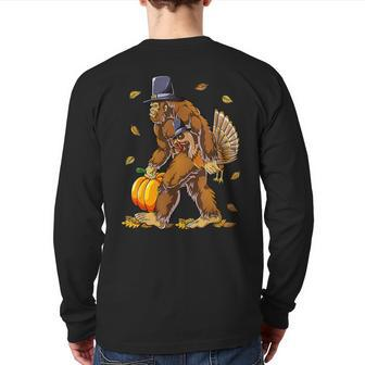 Bigfoot Turkey Pumpkin Thanksgiving Day Boys Men Back Print Long Sleeve T-shirt - Monsterry