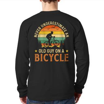 Bike Vintage Never Underestimate An Old Guy On A Bicycle Back Print Long Sleeve T-shirt - Seseable