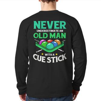 Billiards Grandfather Never Underestimate An Old Man Back Print Long Sleeve T-shirt - Seseable
