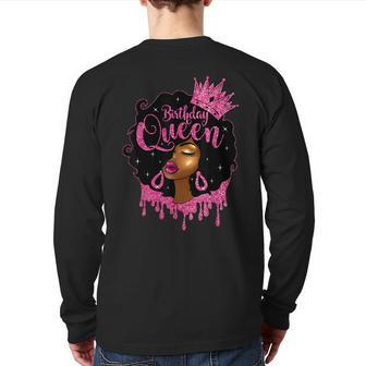 Birthday Queen Pink Afro Hair African American Black Back Print Long Sleeve T-shirt - Monsterry DE